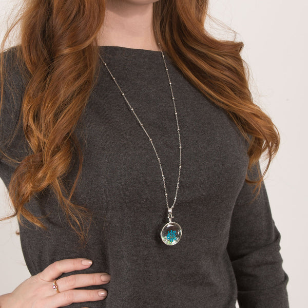 Blissful Blue - 31" - 34.5" Sweater Necklace with Glass Pendant