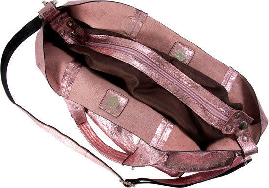 Anissa Blush - 14" x 9.5" Metallic Leather Purse/Handbag